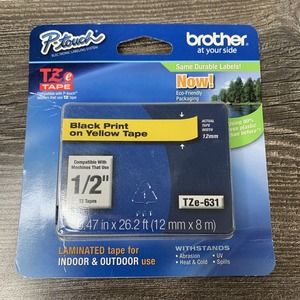 Brother Tze631 Adhesive Tz Tape (R) Cartridge 0.47"X26-1/5Ft., Black/Yellow